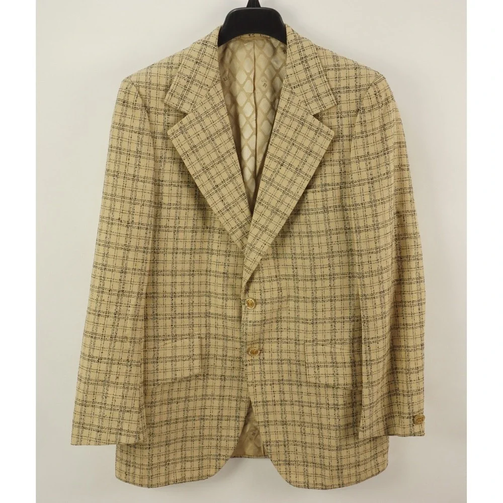 Vintage 1950s Louis Roth Atomic Fleck Check Tweed Gold Button‎ Sport Coat 39R